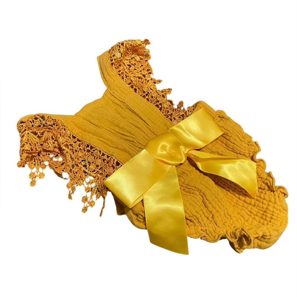 Newborn Baby Girl Romper Photo Shoot Outfit Mustard Lace Bow Yellow 0-3m 4/$20 🛑